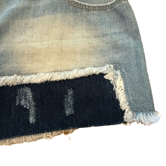 Blue Distressed Jean Shorts with Frayed Hem - Picture 3 of 9